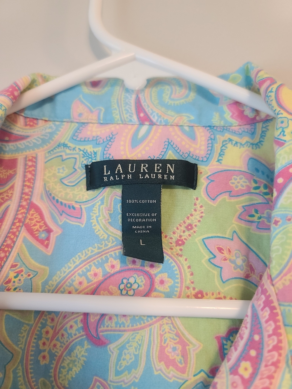 Lauren Ralph Lauren Sleep Shirt Pastel Paisley 100% Cotton Pajama Size L - Picture 3 of 7